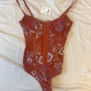 Free people intimates Floral Rust Corset Bodysuit new with tags